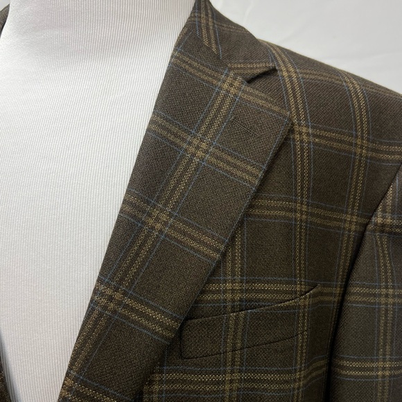Paul Fredrick Men's 44L Brown Windowpane Plaid Wool 2-Button Blazer Sport Coat - Picture 4 of 6